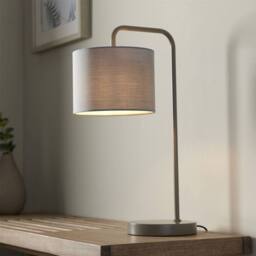 First Choice Lighting Set of 2 Kendal - Charcoal Arched 48cm Table Lamps Grey Fabric Shade - thumbnail 7