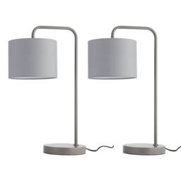 First Choice Lighting Set of 2 Kendal - Charcoal Arched 48cm Table Lamps Grey Fabric Shade - thumbnail 1