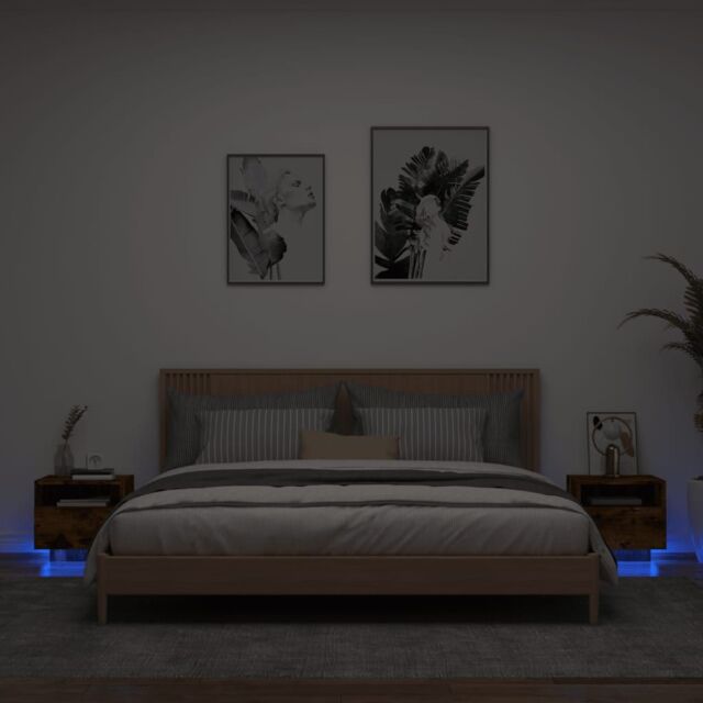 Berkfield Home Bedside Cabinets with LED Lights 2 pcs Smoked Oak 40x39x37 cm in Brown - Size: 40 x 39 x 37 cm - image 1