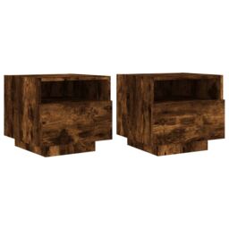 Berkfield Home Bedside Cabinets with LED Lights 2 pcs Smoked Oak 40x39x37 cm in Brown - Size: 40 x 39 x 37 cm - thumbnail 2