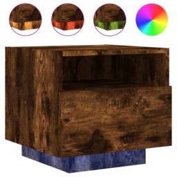 Berkfield Home Bedside Cabinets with LED Lights 2 pcs Smoked Oak 40x39x37 cm in Brown - Size: 40 x 39 x 37 cm - thumbnail 5