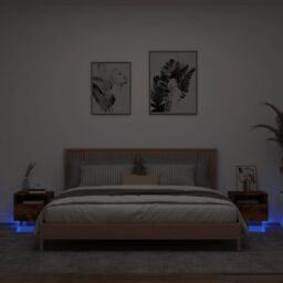 Berkfield Home Bedside Cabinets with LED Lights 2 pcs Smoked Oak 40x39x37 cm in Brown - Size: 40 x 39 x 37 cm - thumbnail 1
