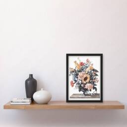 Artery8 Stone Vase Bouquet With Sunflowers Teyler Framed Wall Art Print in White - Size: A4 - thumbnail 4