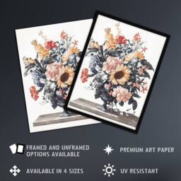 Artery8 Stone Vase Bouquet With Sunflowers Teyler Framed Wall Art Print in White - Size: A4 - thumbnail 2