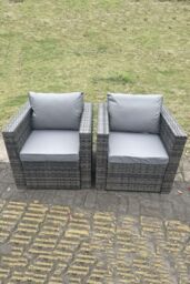 Fimous 5 Seater Outdoor PE Rattan Garden Furniture Gas Fire Pit Dining Table Lounge Sofa 2 PC Armchairs in Dark Grey - thumbnail 5