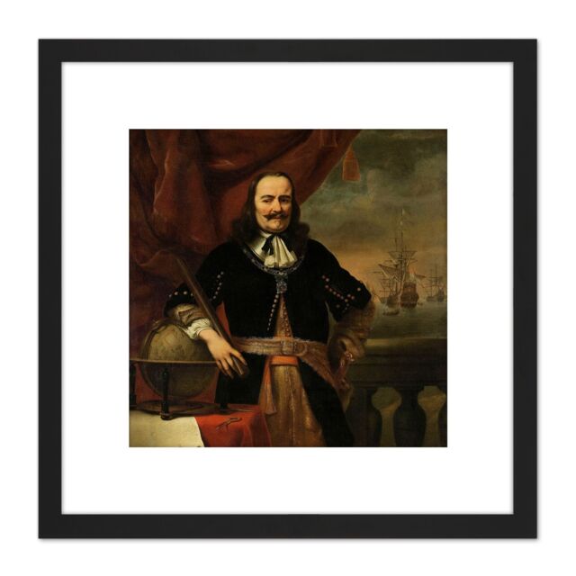 Artery8 Bol Michiel De Ruyter Lieutenant Admiral Painting 8X8 Inch Square Wooden Framed Wall Art Print Picture with Mount in Black - image 1