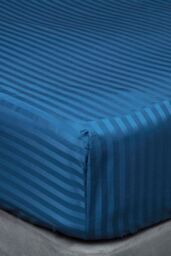 Belledorm Hotel Suite Satin Stripe 540 Thread Count 38cm Fitted Sheet in Navy - Size: Single