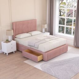 Sloomy Madison Plush Velvet Memory Foam Bed Set With 4 Drawers, Mattress & Headboard in Pink - Size: Super King - thumbnail 2