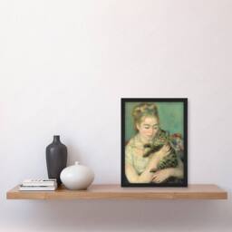 Artery8 Pierre Auguste Renoir Framed Wall Art Print Woman with a Cat in Green - Size: A4 - thumbnail 2