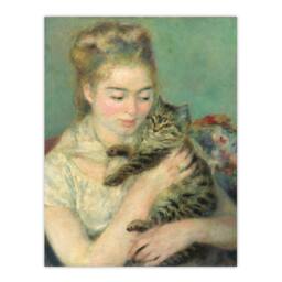 Artery8 Pierre Auguste Renoir Framed Wall Art Print Woman with a Cat in Green - Size: A4 - thumbnail 3