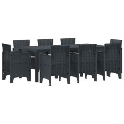 Berkfield Home 9 Piece Garden Dining Set with Cushions Anthracite Poly Rattan - thumbnail 2