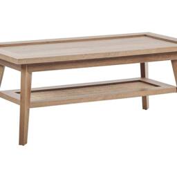 Wyld and Coco Rustic 100 x 50 cm Coffee Table - Engineered Wood with Rattan Shelf in Brown - thumbnail 2