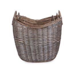 Red Hamper Wicker Set of 3 Scoop Neck Antique Wash Hessian Lined Log Basket in Brown - thumbnail 3