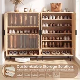 KORVIXA 108 cm Freestanding Shoe Cabinet in Natural - Size: 100 cm x 100 cm - thumbnail 5