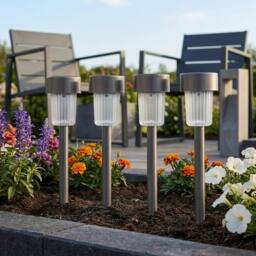 Garden Greatness 4 Pack Stainless Steel Solar Stake Lights in Silver - thumbnail 2