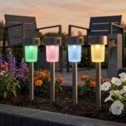 Garden Greatness 4 Pack Stainless Steel Solar Stake Lights in Silver
