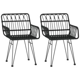 Berkfield Home Garden Chairs 2 pcs with Armrest Black 56x64x80 cm PE Rattan - Size: 56 x 64 x 80 cm - thumbnail 2