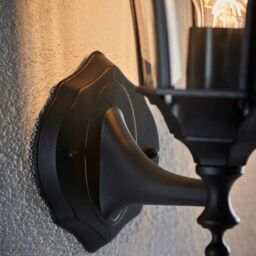 Loops IP44 Outdoor Wall Lamp Matt Black & Glass Traditional Lantern Uplight Porch Path - thumbnail 5