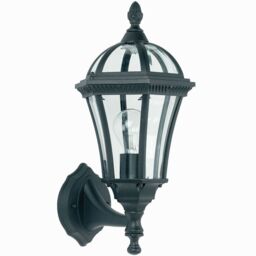 Loops IP44 Outdoor Wall Lamp Matt Black & Glass Traditional Lantern Uplight Porch Path
