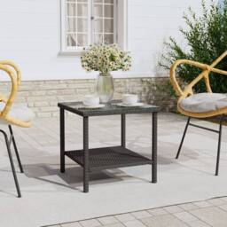 Berkfield Home Side Table Black 45x45x45 cm Poly Rattan & Tempered Glass - Size: 45 x 45 x 45 cm