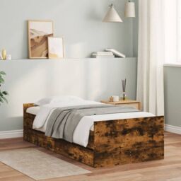 Berkfield Home Bed Frame with Drawers without Mattress Smoked Oak 90x200 cm in Brown - thumbnail 1