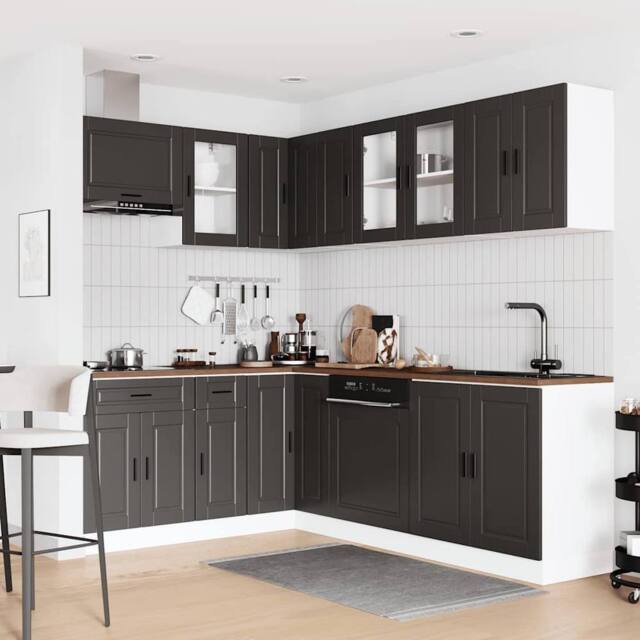 Berkfield Home Elegant 11 Piece Kitchen Cabinet Set Porto Black Engineered Wood - image 1