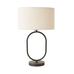 ValueLights Antonia Cream Boucle Drum Shade Matte Black Oval Table Lamp with Bulb - thumbnail 2