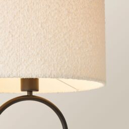 ValueLights Antonia Cream Boucle Drum Shade Matte Black Oval Table Lamp with Bulb - thumbnail 4