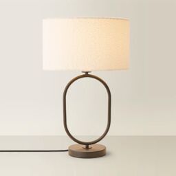 ValueLights Antonia Cream Boucle Drum Shade Matte Black Oval Table Lamp with Bulb - thumbnail 6