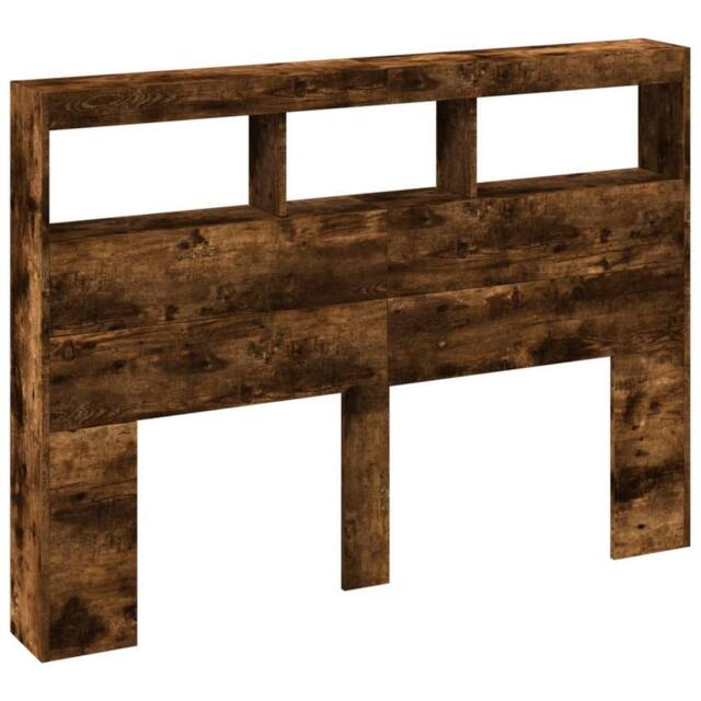 Berkfield Home Headboard Cabinet with LED Smoked Oak 140x17x102 cm in Brown - Size: 140 x 17 x 102 cm - image 1