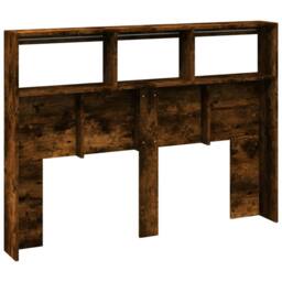 Berkfield Home Headboard Cabinet with LED Smoked Oak 140x17x102 cm in Brown - Size: 140 x 17 x 102 cm - thumbnail 8