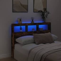 Berkfield Home Headboard Cabinet with LED Smoked Oak 140x17x102 cm in Brown - Size: 140 x 17 x 102 cm - thumbnail 4