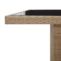 Berkfield Home Garden Table with Glass Top Beige Poly Rattan&Tempered Glass - thumbnail 6