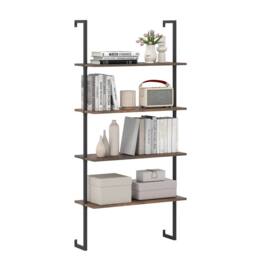 Costway 4-Tier Wall-Mounted Bookshelf Floating Display Shelves Wooden Bookcase in Brown - thumbnail 1