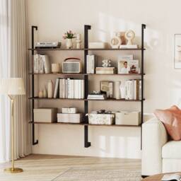Costway 4-Tier Wall-Mounted Bookshelf Floating Display Shelves Wooden Bookcase in Brown - thumbnail 8