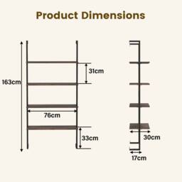 Costway 4-Tier Wall-Mounted Bookshelf Floating Display Shelves Wooden Bookcase in Brown - thumbnail 2