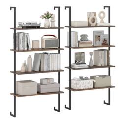 Costway 4-Tier Wall-Mounted Bookshelf Floating Display Shelves Wooden Bookcase in Brown - thumbnail 3