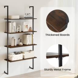 Costway 4-Tier Wall-Mounted Bookshelf Floating Display Shelves Wooden Bookcase in Brown - thumbnail 7