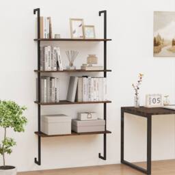 Costway 4-Tier Wall-Mounted Bookshelf Floating Display Shelves Wooden Bookcase in Brown - thumbnail 9