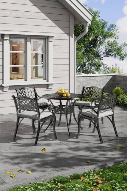 Garden Sanctuary 5 Pcs Retro Garden Bistro Table Set with Cushions in Black