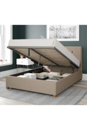 Aspire Presley Upholstered Ottoman Storage Bed, Eire Linen Fabric in Natural - Size: Small Double - thumbnail 2