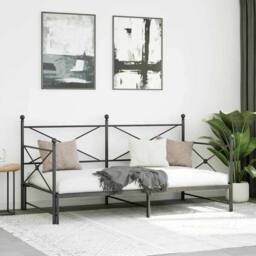 Berkfield Home Daybed with Trundle without Mattress Black 100x200 cm Steel - thumbnail 4
