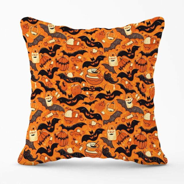 Warren Reed - Designer Candy-Filled Treat Bags & Bats Outdoor Cushion in Orange - Size: 60 cm x 60 cm - image 1