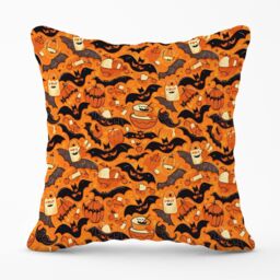 Warren Reed - Designer Candy-Filled Treat Bags & Bats Outdoor Cushion in Orange - Size: 60 cm x 60 cm - thumbnail 1