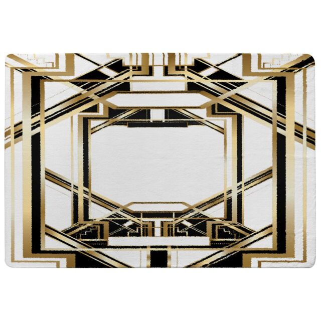 Benjamin Tate Design Art Deco Golden Black Frame Designer Rug in Natural - Size: Large - image 1