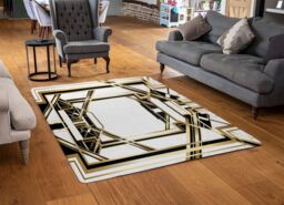 Benjamin Tate Design Art Deco Golden Black Frame Designer Rug in Natural - Size: Large - thumbnail 2