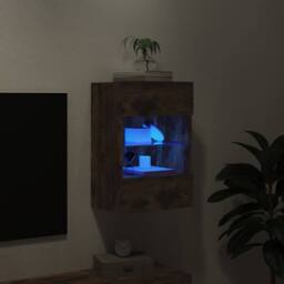 Berkfield Home TV Wall Cabinet with LED Lights Smoked Oak 40x30x60.5 cm in Brown - thumbnail 4