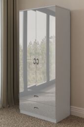 FWStyle 2 Door 2 Drawer High Gloss Grey Combination Wardrobe