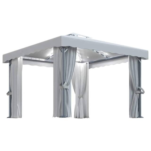 Berkfield Home Gazebo with Curtain&LED String Lights 3x3 m Cream White in Beige - image 1