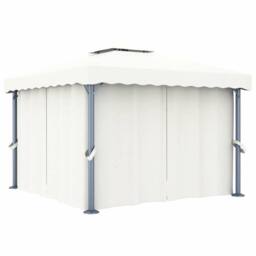 Berkfield Home Gazebo with Curtain&LED String Lights 3x3 m Cream White in Beige - thumbnail 3